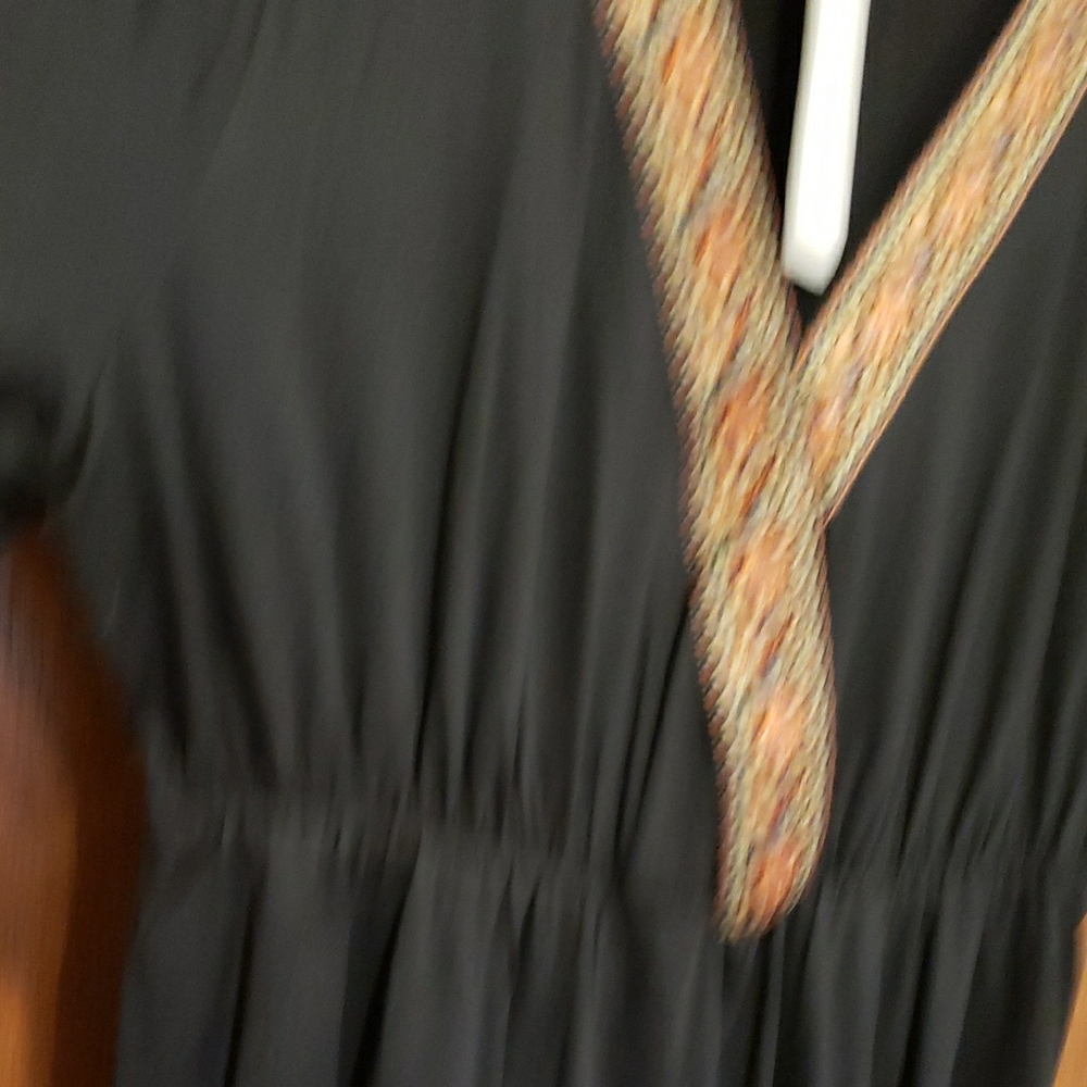 New BloomChic Elegant Black Top with Intricate Orange Ribbon Trim - Picture 8 of 9